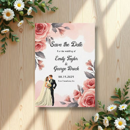 Reserve A Data Noiva Floral e Casamento de Groom Cor de Água Rosa