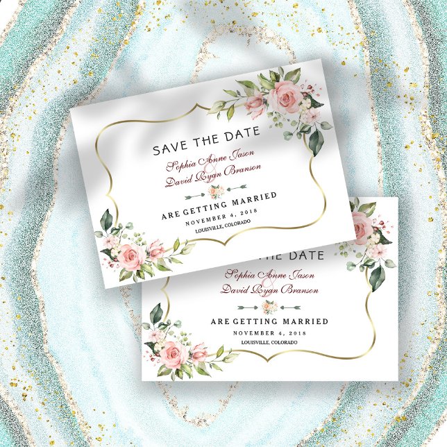 Reserve A Data Noiva Flores Rosa Charme Moldura Dourada Casamento (Criador carregado)