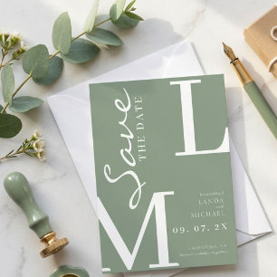 Reserve A Data Noiva Verde Salvia com monograma elegante casament