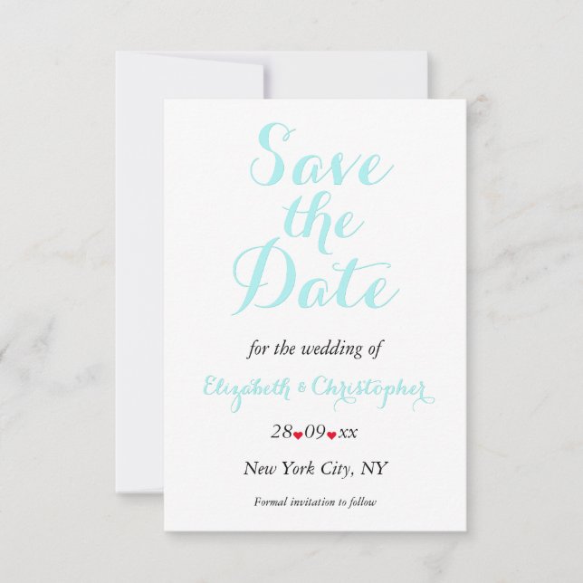 Reserve A Data Noivado Simples de Casamento de Teal Branco Preto (Frente)
