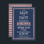 Reserve A Data Nome hebraico Bat Mitzvah Marinho azul rosa rosa D<br><div class="desc">Convide a família e os amigos para uma elegante cerimônia de morcego mitzvah e comemoração para ela com este marinho de ouro azul, branco e rosa para rosa, salve o convite de data. Todo texto é simples de personalizar, portanto pode incluir qualquer texto sobre o serviço, leitura de Torah e...</div>