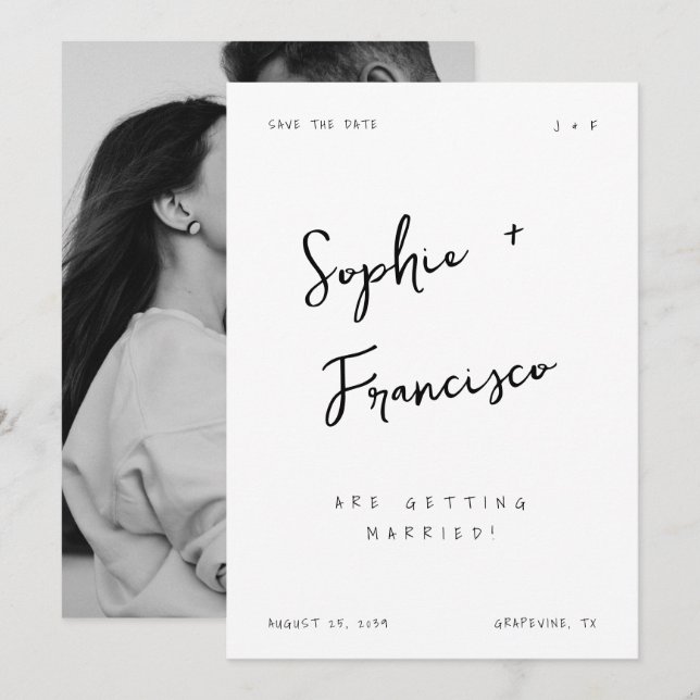 Reserve A Data Nomes de Noivos à Mão Casamento Francês (Frente/Verso)