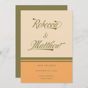 Reserve A Data NOMES PERSONALIZADOS Green 70s Stripes Retro Casam