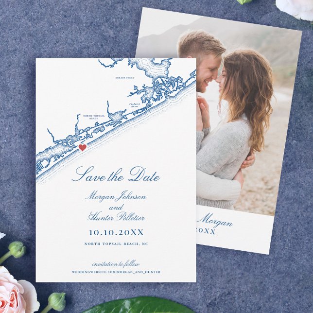 Reserve A Data North Topsail Beach Map Elegant Navy Blue Wedding (North Topsail Beach NC Save the Date for an Elegant Navy Blue NC Wedding by Coastal Map Designs)