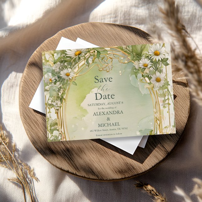 Reserve A Data Nouveau Daisies Ivory Green Wedding (Criador carregado)