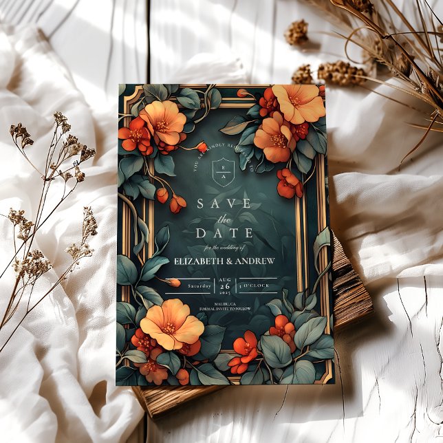 Reserve A Data Nouveau de Casamento Floral Ornamental (Criador carregado)