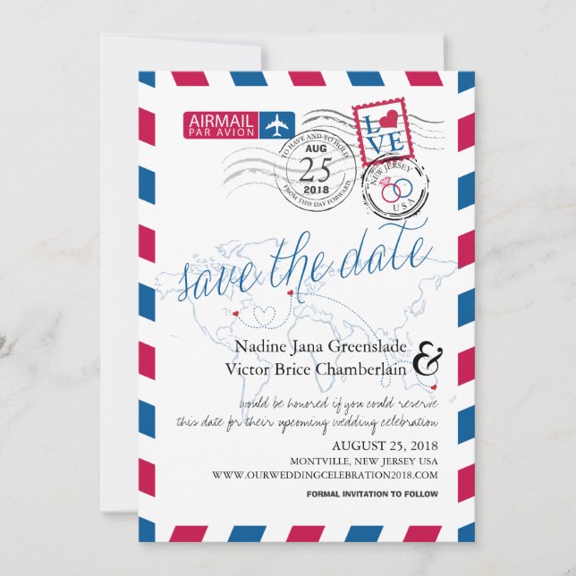 Reserve A Data Nova Jersey Irlanda Austrália Airmail Salvar a Dat (Frente)