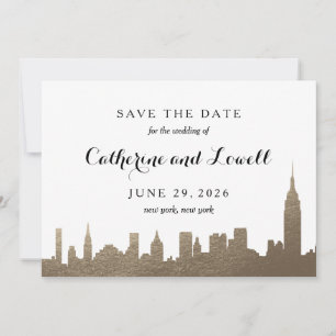 Reserve A Data Nova York Skyline Faux Dourado Salvar a Data