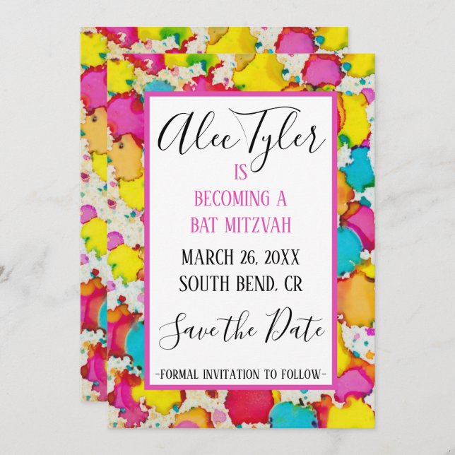 Reserve A Data O Bar BM Bat Mitzvah Confetti Salva A Data (Frente/Verso)