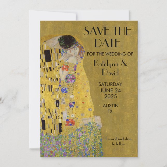 Reserve A Data O Beijo de Klimt - Save the Date Art Nouveau (Frente)