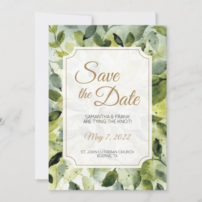 Reserve A Data O Elegante Watercolor Deixa Casamento (Frente)