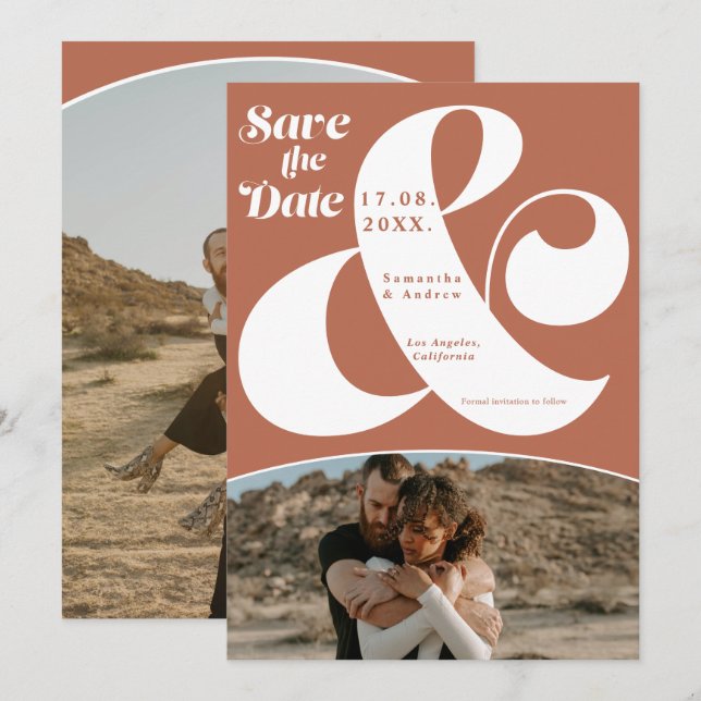 Reserve A Data O moderno e terracotta 2 fotos salvam a data (Frente/Verso)