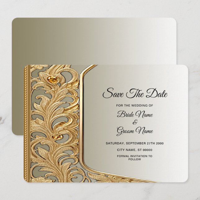 Reserve A Data O Ornamentado Dourado Moderno Salva A Data (Frente/Verso)