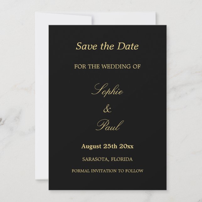 Reserve A Data O Ouro negro legante Beige Weding Date (Salvar dat (Frente)
