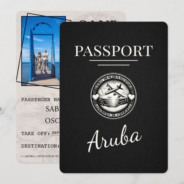 Reserve A Data O Passaporte Aruba Negro Salva A Data (Frente/Verso)