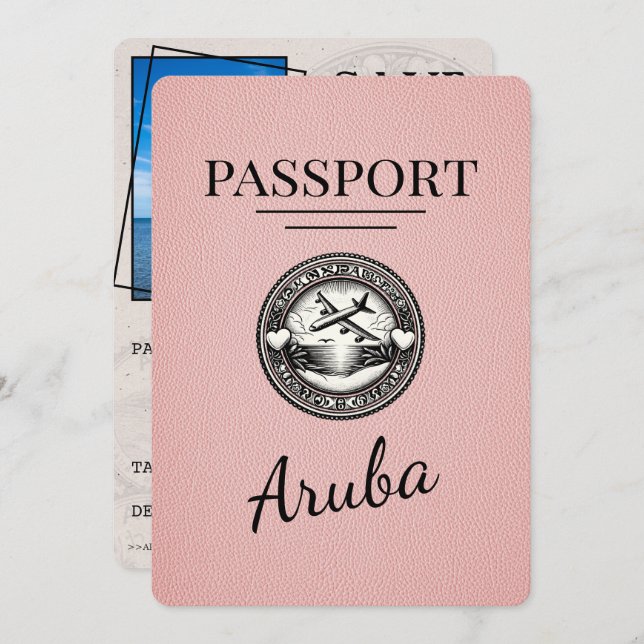 Reserve A Data O Passaporte Aruba Rosa Salva A Data (Frente/Verso)