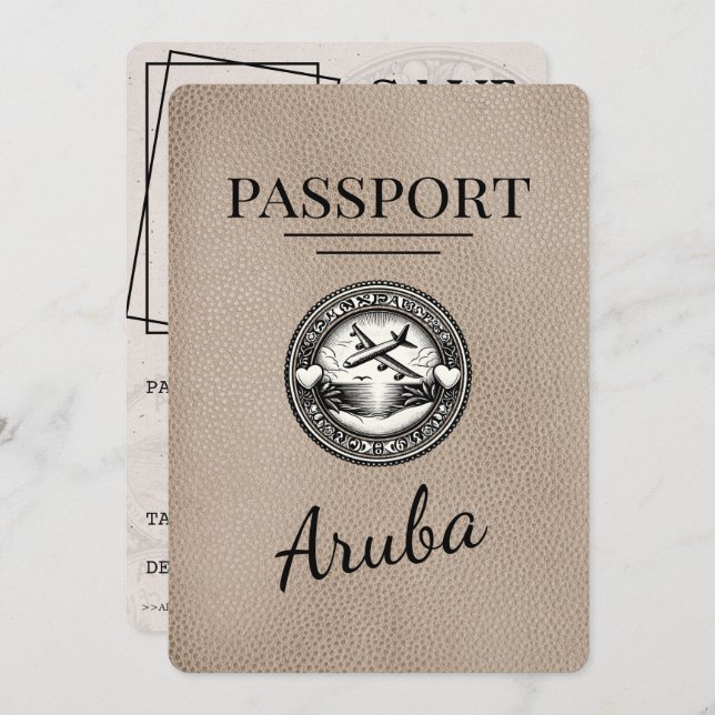 Reserve A Data O Passaporte Beige Aruba Salva A Data (Frente/Verso)