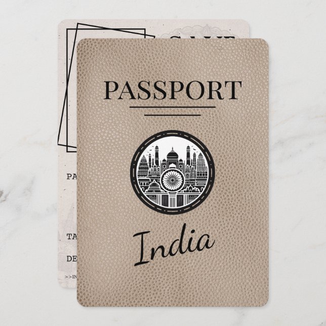 Reserve A Data O Passaporte Beige India Salva A Data (Frente/Verso)