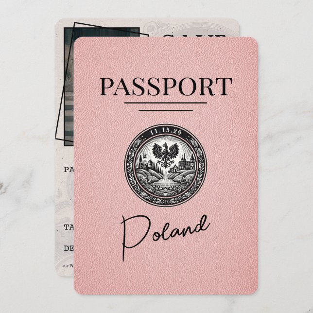 Reserve A Data O Passaporte De Polônia Rosa Salva A Data (Frente/Verso)
