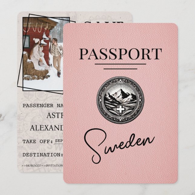 Reserve A Data O Passaporte De Suecia Rosa Salva A Data (Frente/Verso)