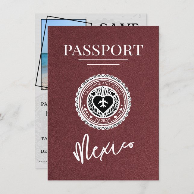 Reserve A Data O Passaporte Do México Da Burgundy Salva A Data (Frente/Verso)