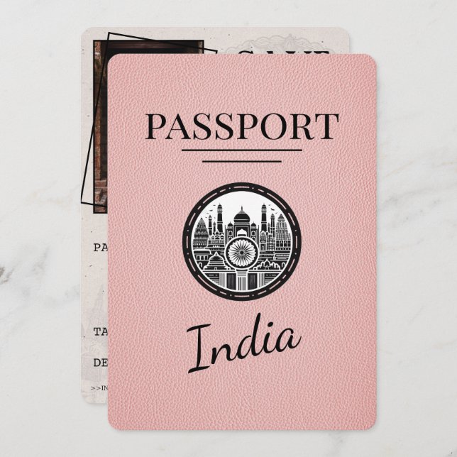 Reserve A Data O Passaporte Indiano Rosa Salva A Data (Frente/Verso)