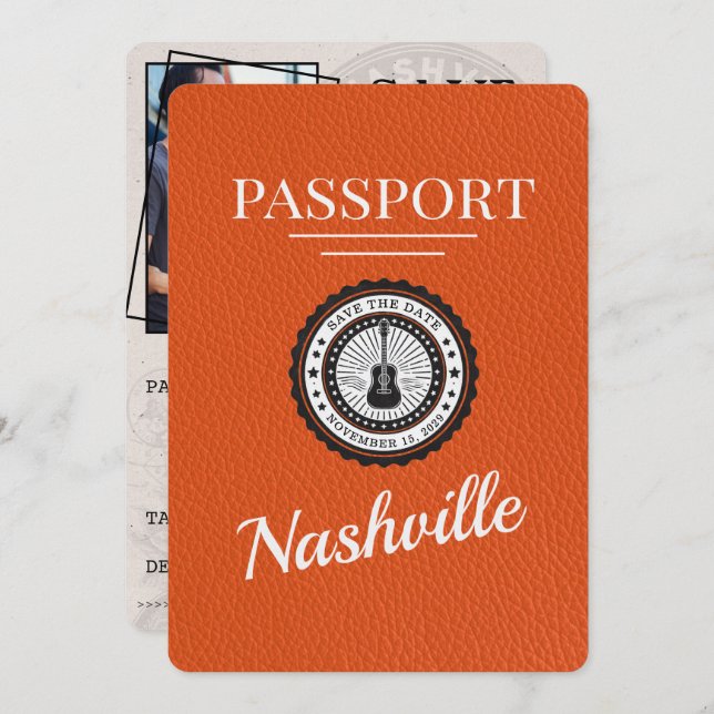 Reserve A Data O Passaporte Laranja Nashville Salva A Data (Frente/Verso)