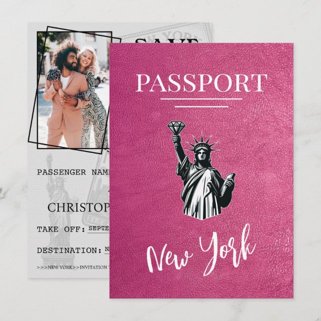 Reserve A Data O Passaporte Magenta Nova Iorque Salva A Data (Frente/Verso)