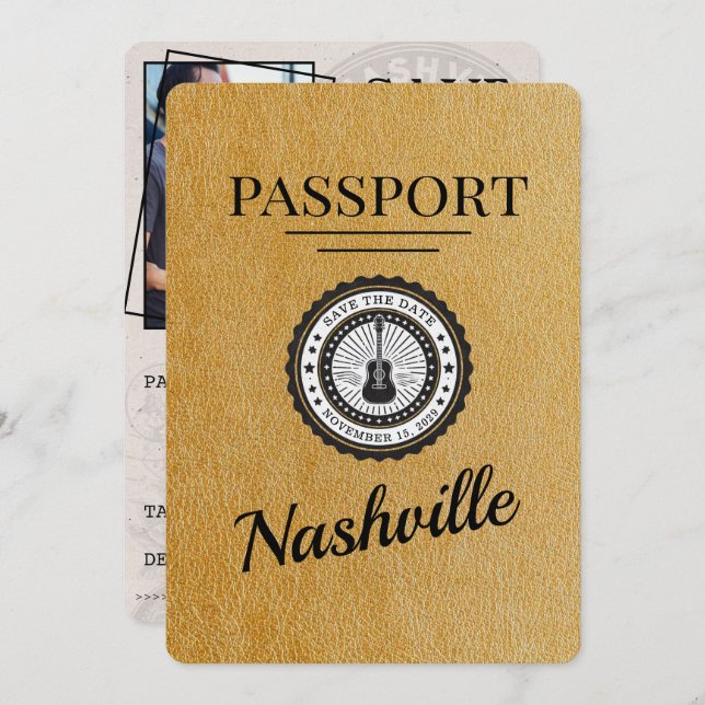 Reserve A Data O Passaporte Nashville Dourado Salva A Data (Frente/Verso)