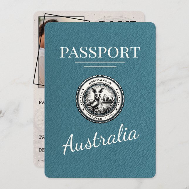Reserve A Data O Passaporte Teal Austrália Salva A Data (Frente/Verso)