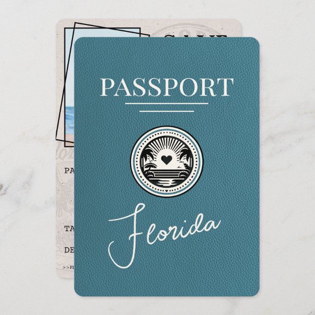 Reserve A Data O Passaporte Teal Florida Salva A Data (Frente/Verso)