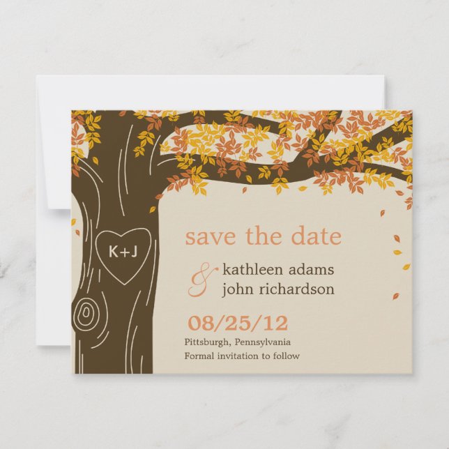 Reserve A Data Oak Tree Casamento outono Save The Date Card (Frente)