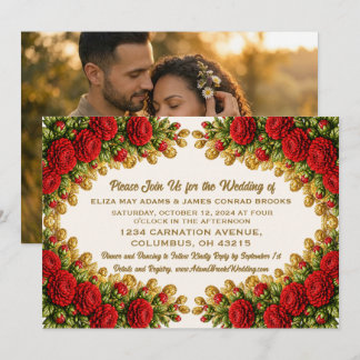 Reserve A Data Ohio Red Carnation Photo Wedding Invitation