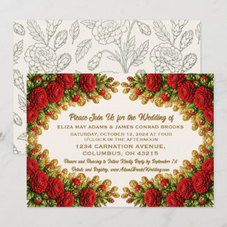 Reserve A Data Ohio Red Carnation Wedding Invitation