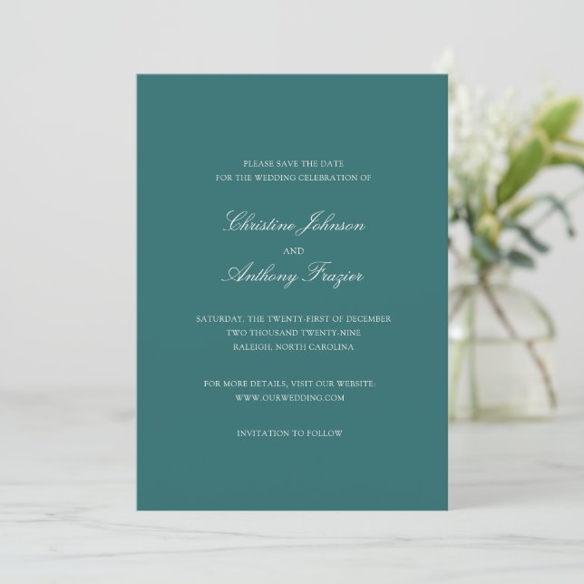 Reserve A Data Old Money Teal Classic Wedding (Em pé/Frente)