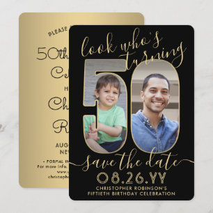 Reserve A Data Olhe Quem Faz 50 Aniversário Preto e Dourado 2 Fot