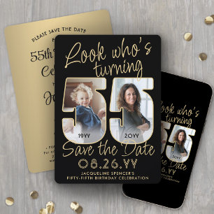 Reserve A Data Olhe Quem Faz 55 Aniversário Preto e Dourado 2 Fot