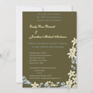 Reserve A Data Olive & Gold Floral Wedding Invitation