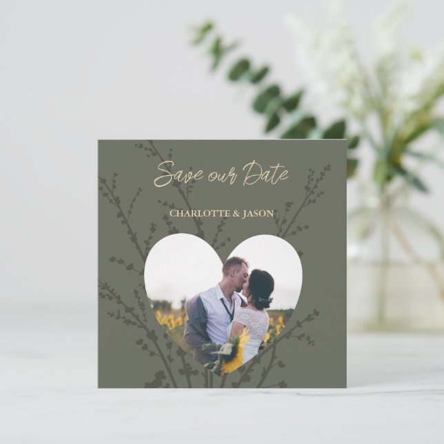 Reserve A Data Olive Moderno Quadro de Foto Save The Date     (Em pé/Frente)