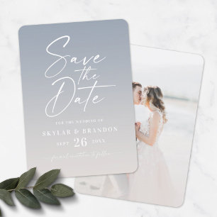 Reserve A Data Ombre Dusty Blue & Ivory com casamento de fotos