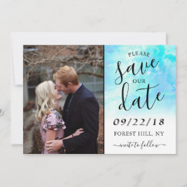 Reserve A Data Ombre Watercolor Weding The Date Card - Azul