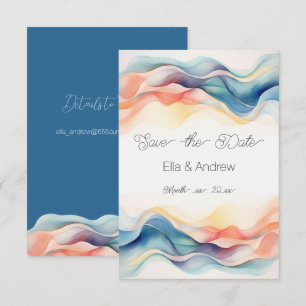 Reserve A Data Onda Azul de Cores Abstratas Modernas de Casamento