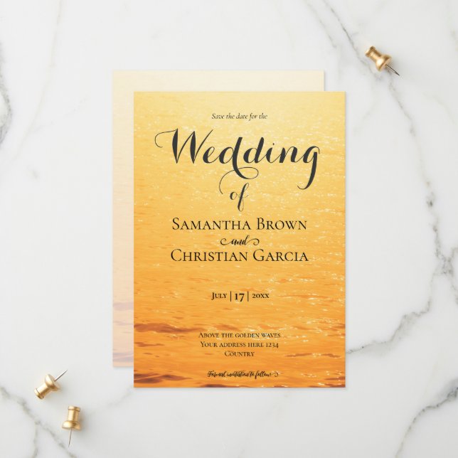 Reserve A Data Ondas douradas laranja de verão casamento no mar (Frente/Verso In Situ)