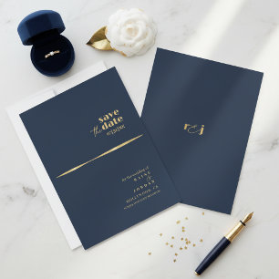 Reserve A Data Ondas Esculturais Casamento Dourado Azul Naval ID1