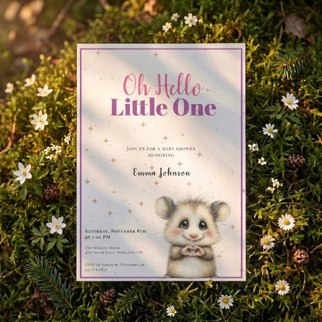 Reserve A Data Opossum Baby Shower • Girl Invitation (Opossum Baby Shower • Girl Invitation)