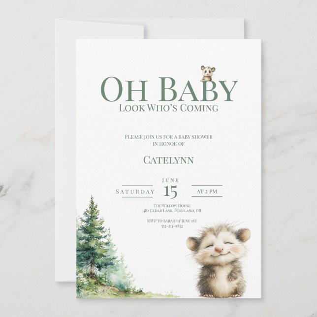 Reserve A Data Opossum Woodland Baby Shower Invitation (Frente)
