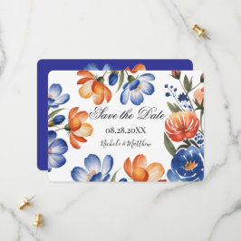 Reserve A Data Orange and Cobalt Blue Floral Wedding