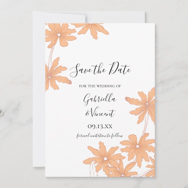 Reserve A Data Orange Daisies no casamento branco Salve a data (Frente)