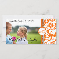 Orange Damask Swirls Salve a Foto da Data