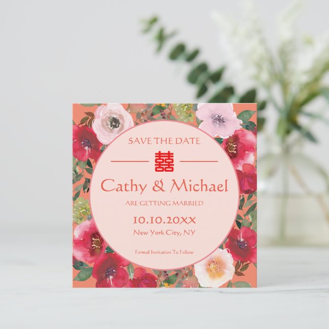 Reserve A Data Orange floral flores vermelhas flores vermelhas Ca (Em pé/Frente)